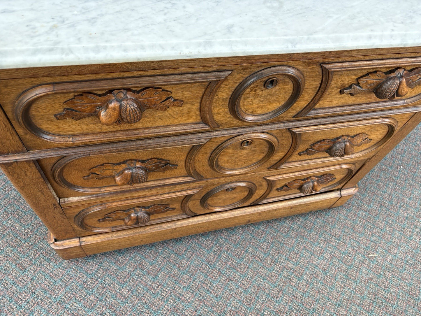 66668    RARE  Antique Victorian Oak Marble Top Dresser with Mirror