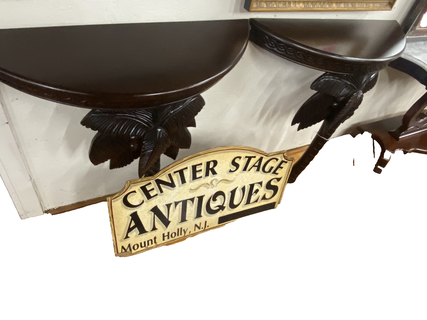 65312 Pair Mahogany Palm Tree Wall Table Stand s