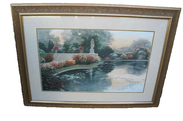 COL YW: LARGE VINTAGE GARDEN PRINT IN GOLD FRAME
