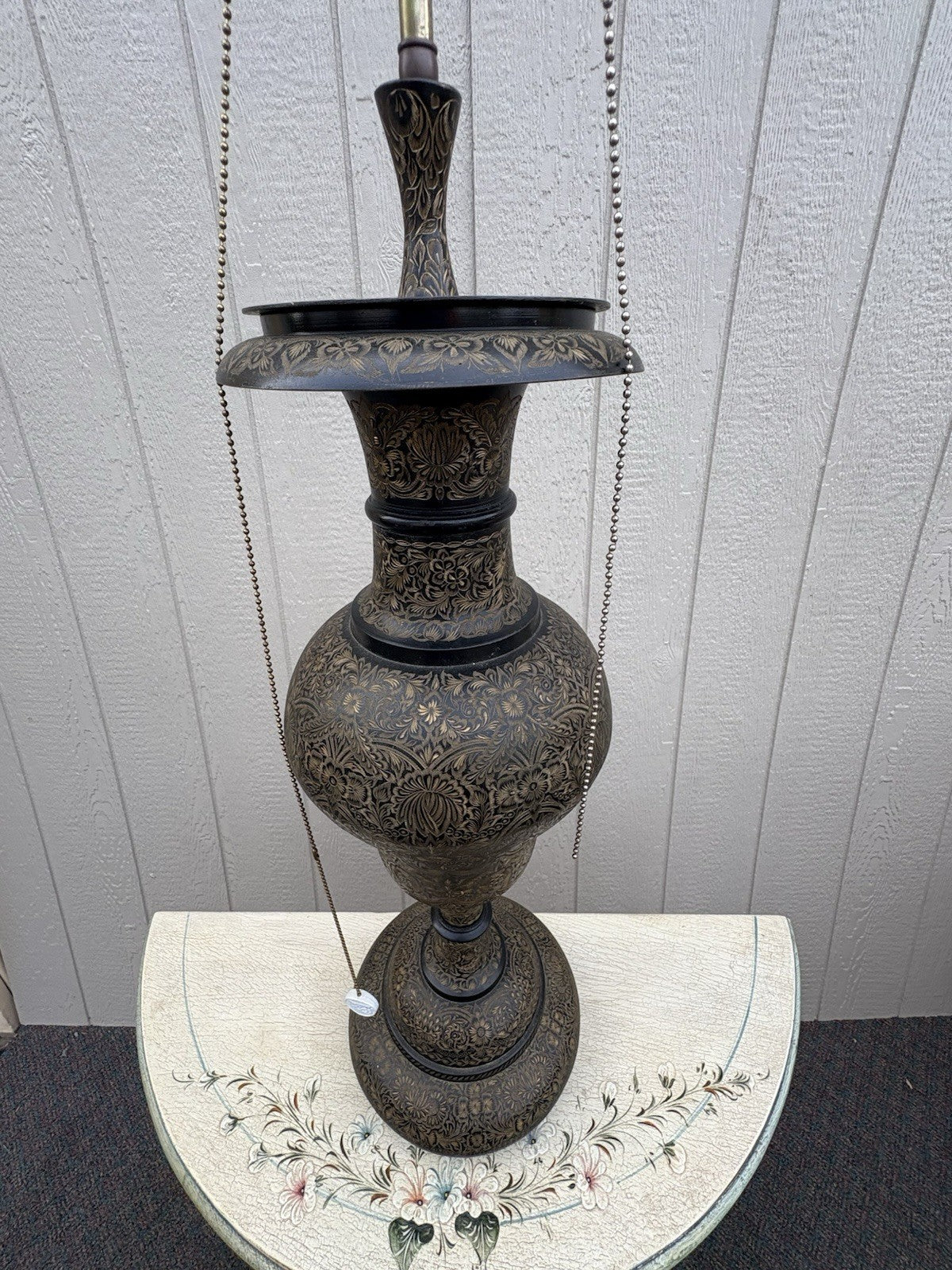 67043 Large Oriental Decorator Metal Lamp with Fancy  Custom made Shade