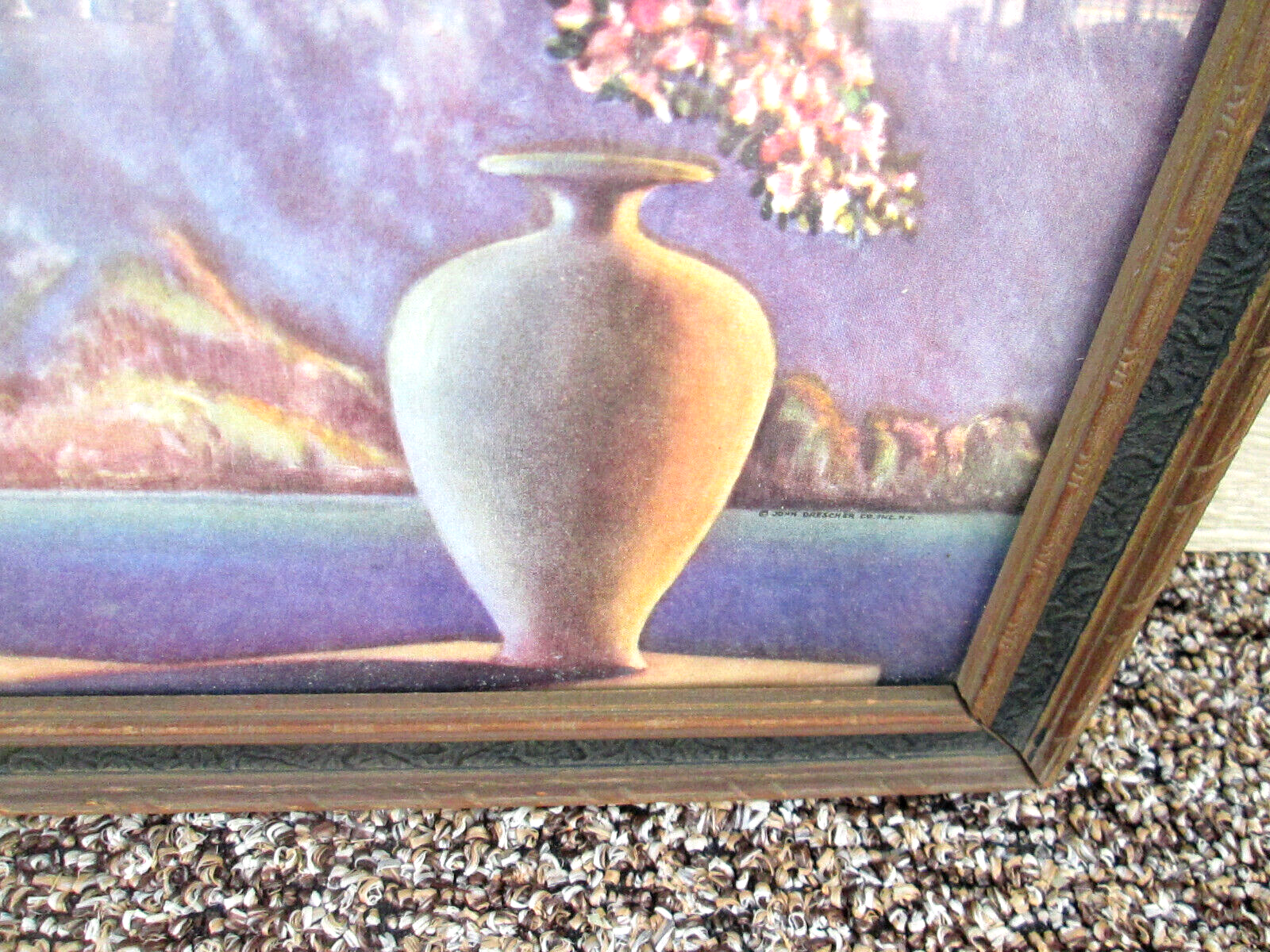 39728  Antique Reynard Print in Fancy Deco Picture Frame