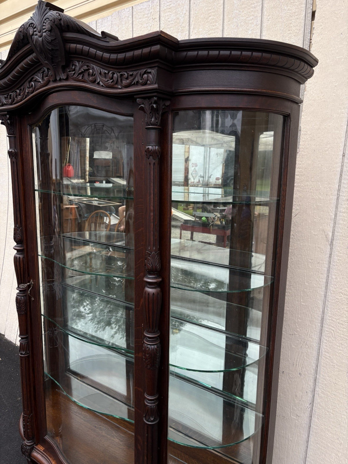 66105  Quality Antique Victorian Oak Curio China Cabinet