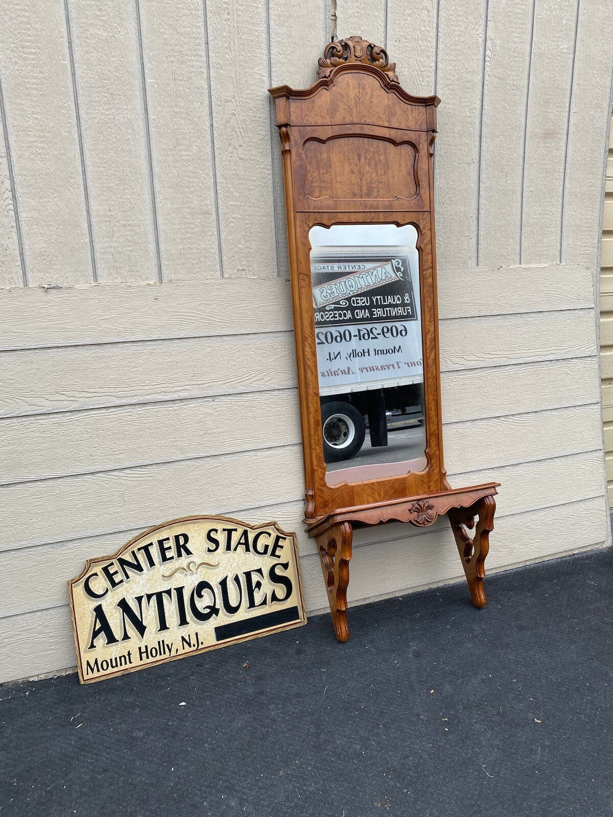 64707  Victorian Hall Mirror with Stand  Table  Pier Mirror