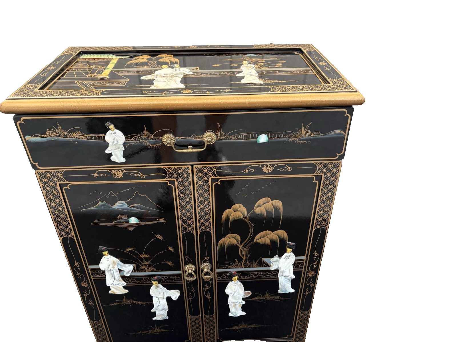 66705 Oriental Figural Storage Cabinet Server Sideboard with Drawer