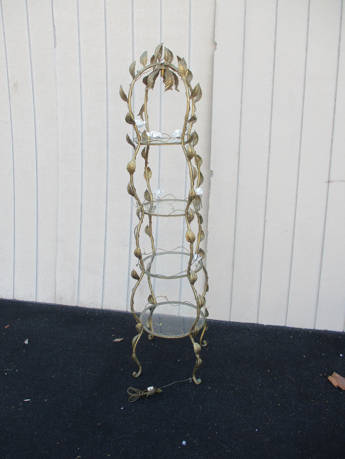 64469  Gold Iron Curio Whatnot Shelf Bookcase w/  Flowers   22"W x 72"H