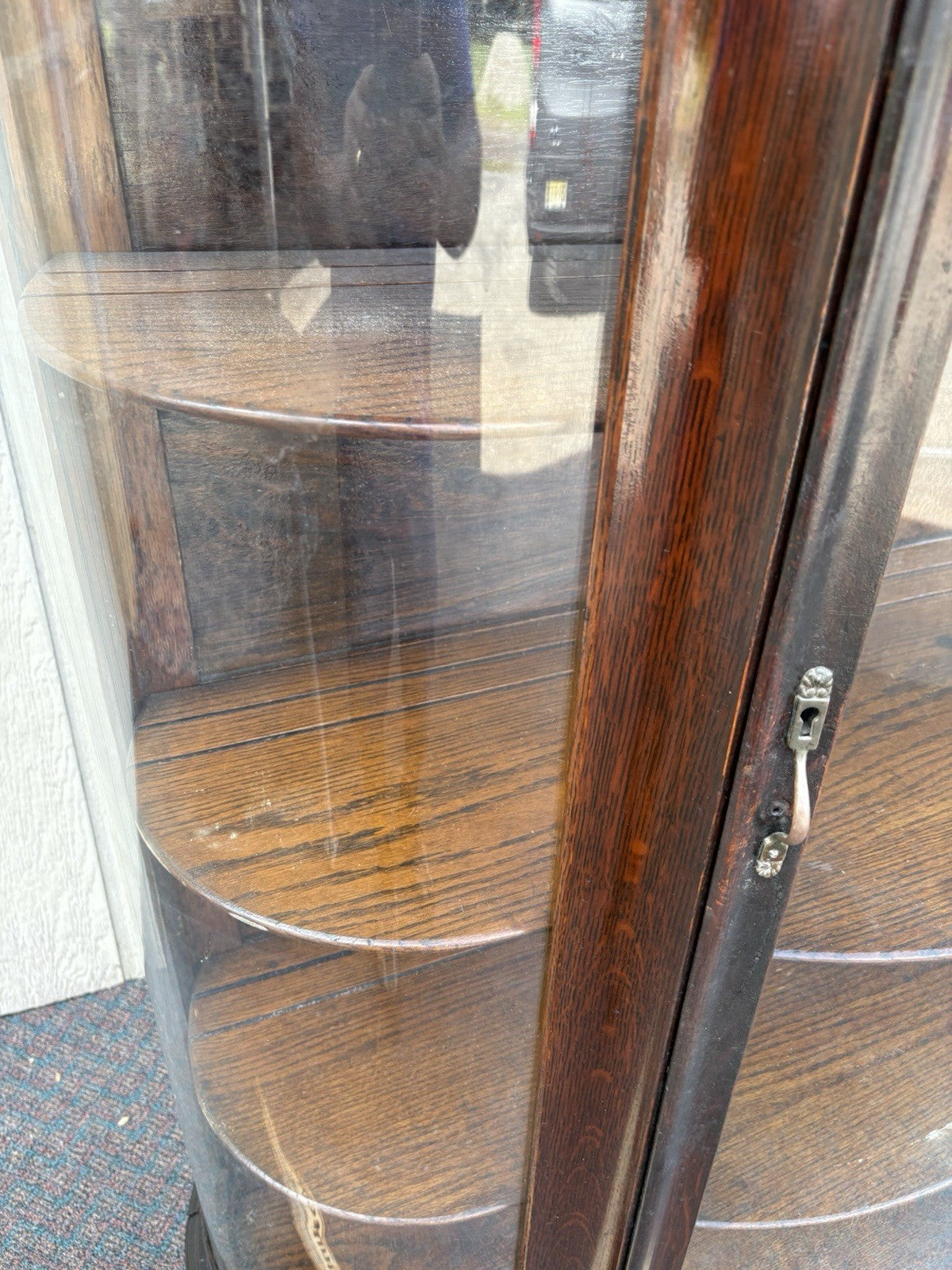 66903   Antique Victorian Oak Leaded Glass Bow Glass Curio China Cabinet