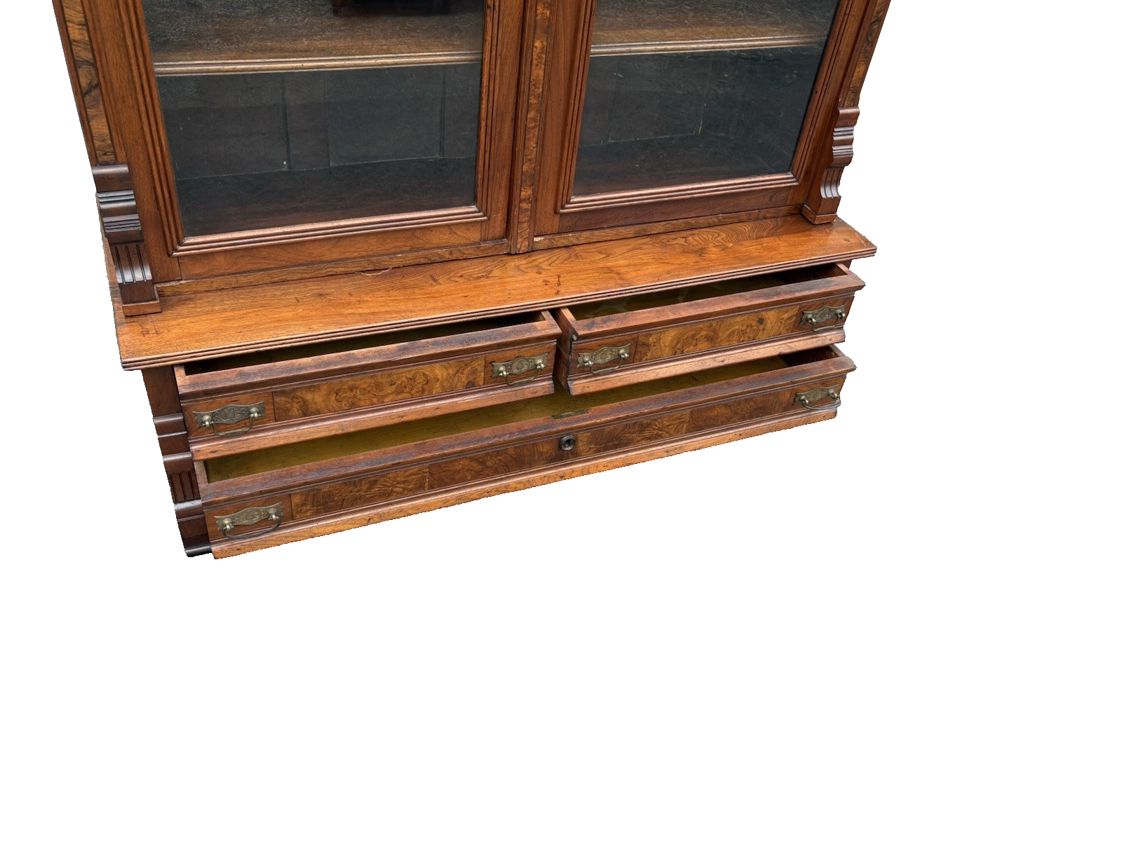 67027 Antique Walnut Victorian Bookcase Curio Cabinet