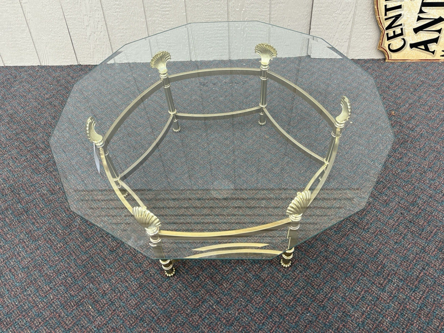 66743   QUALITY Brass and Glass Shell Design Coffee Table