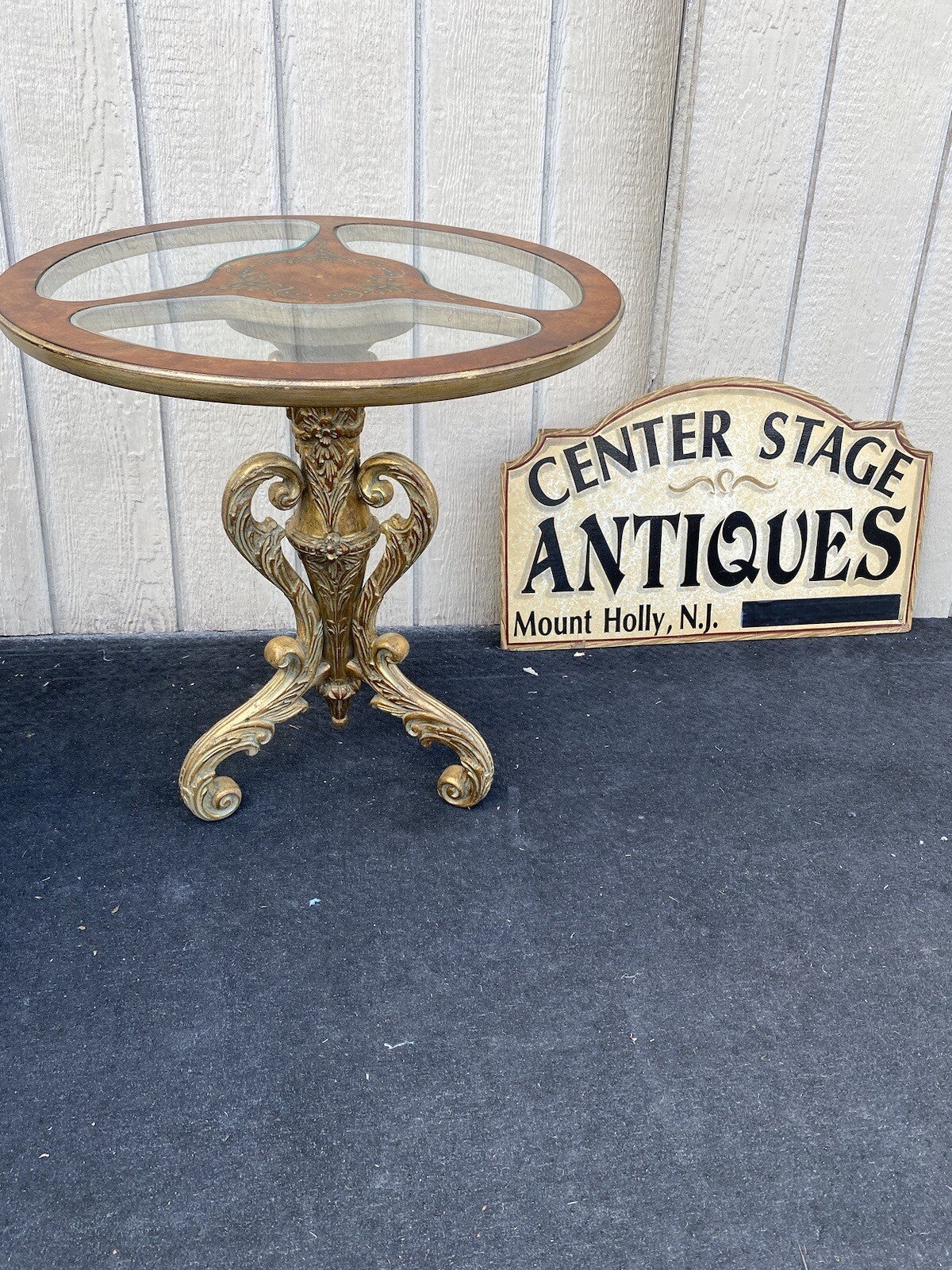 64780 Decorator Hand Painted Lamp Table with Glass Inserts