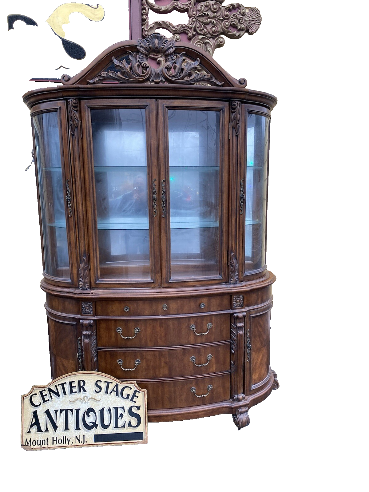 66397  Large Bow Glass PULASKI 2 Piece Curio Cabinet