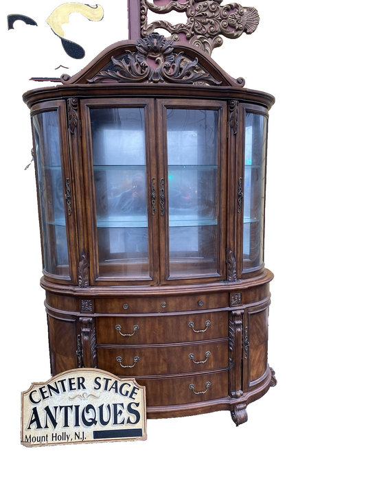 66397  Large Bow Glass PULASKI 2 Piece Curio Cabinet