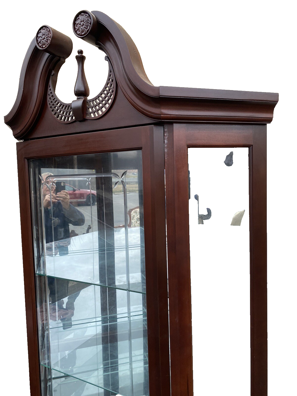 65090   Etched Glass Sliding Door Corner Curio Cabinet Reinisch Furniture(BN 06)