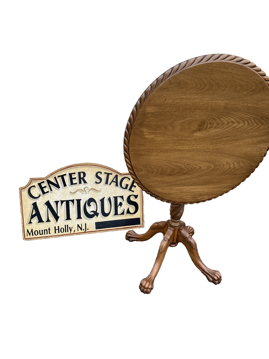 65053   Solid Mahogany Custom Hand Carved Tilt Top Lamp Table Stand