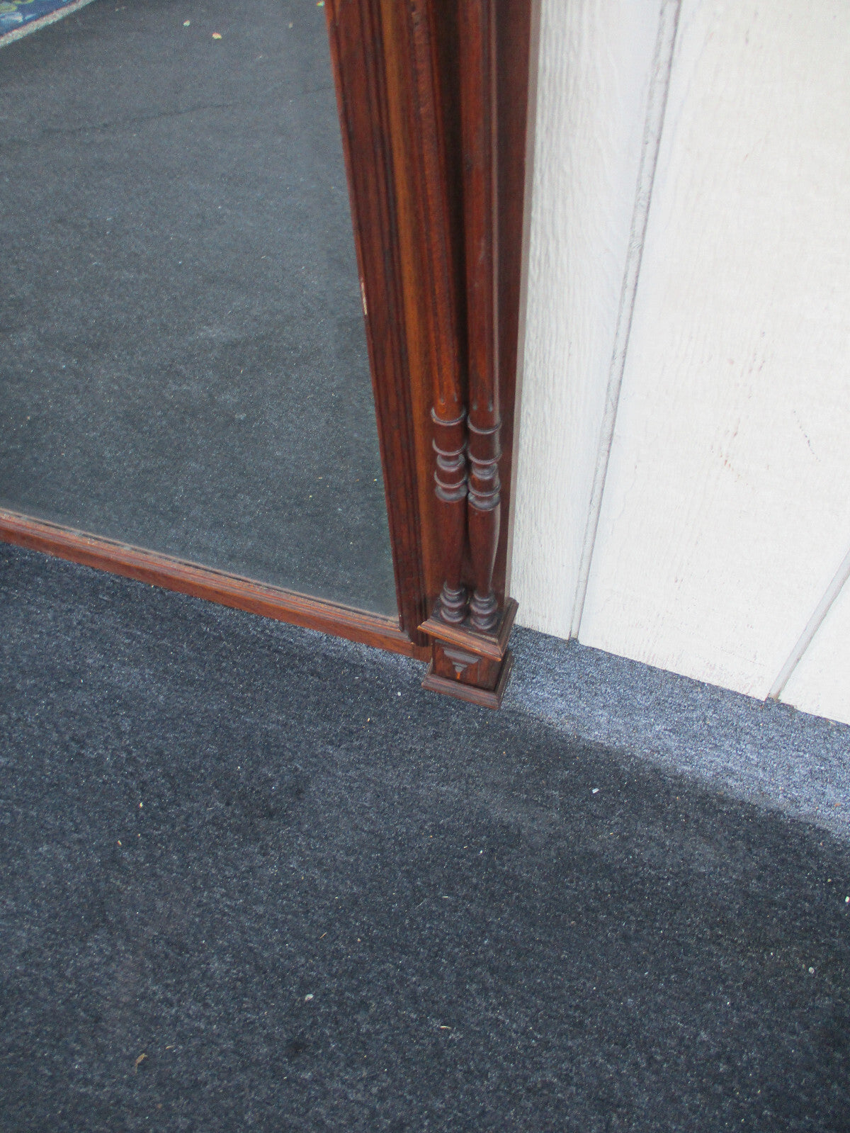 63871   Antique Oak French Hand Carved Beveled Mirror