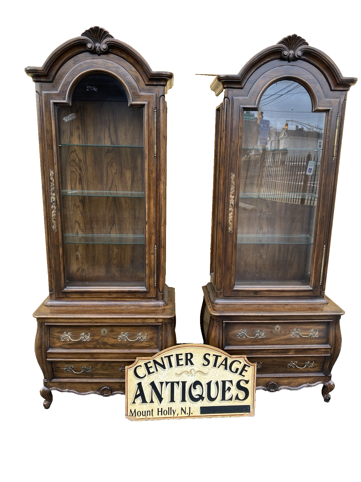 66426 PAIR JOHN STUART Furniture Oak Curio China Cabinet s