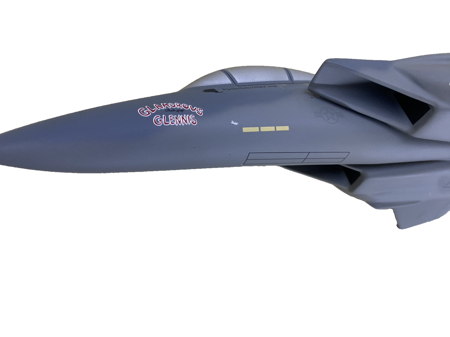 ES 215:    F 15 Jet Signed  CHUCK YEAGER  on Stand Airplane Plane  Danbury Mint