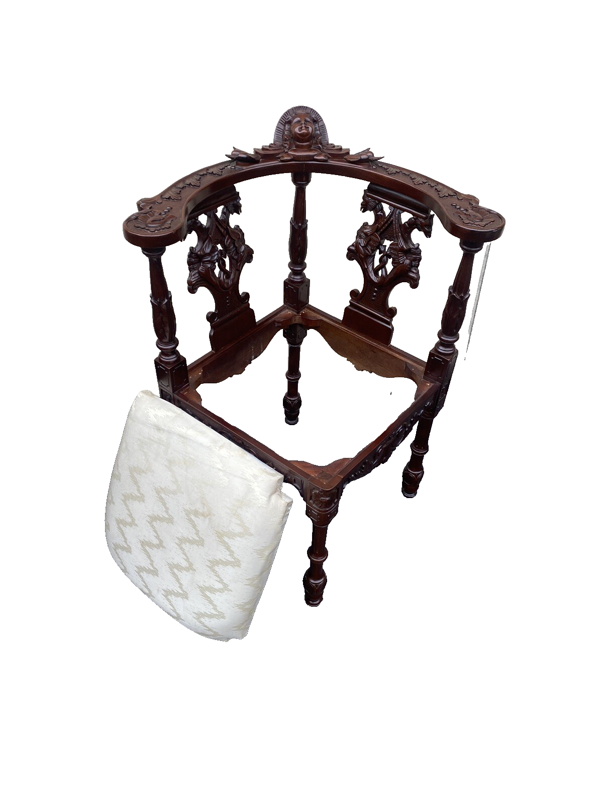 65855 Fancy Hand Carved Mahogany Figural Corner Chair