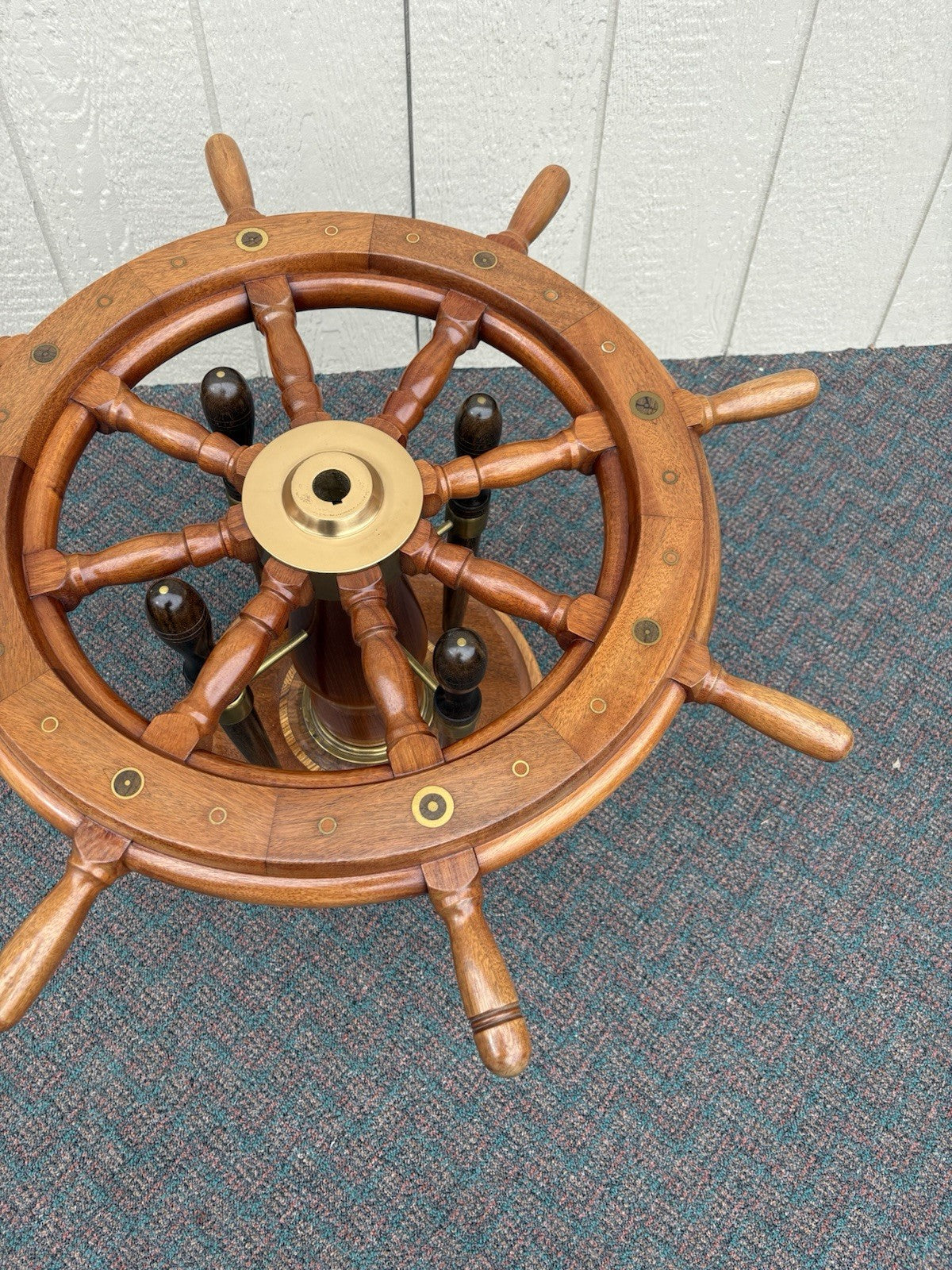 67164 Original Ships Wheel With Glass Top Coffee Table