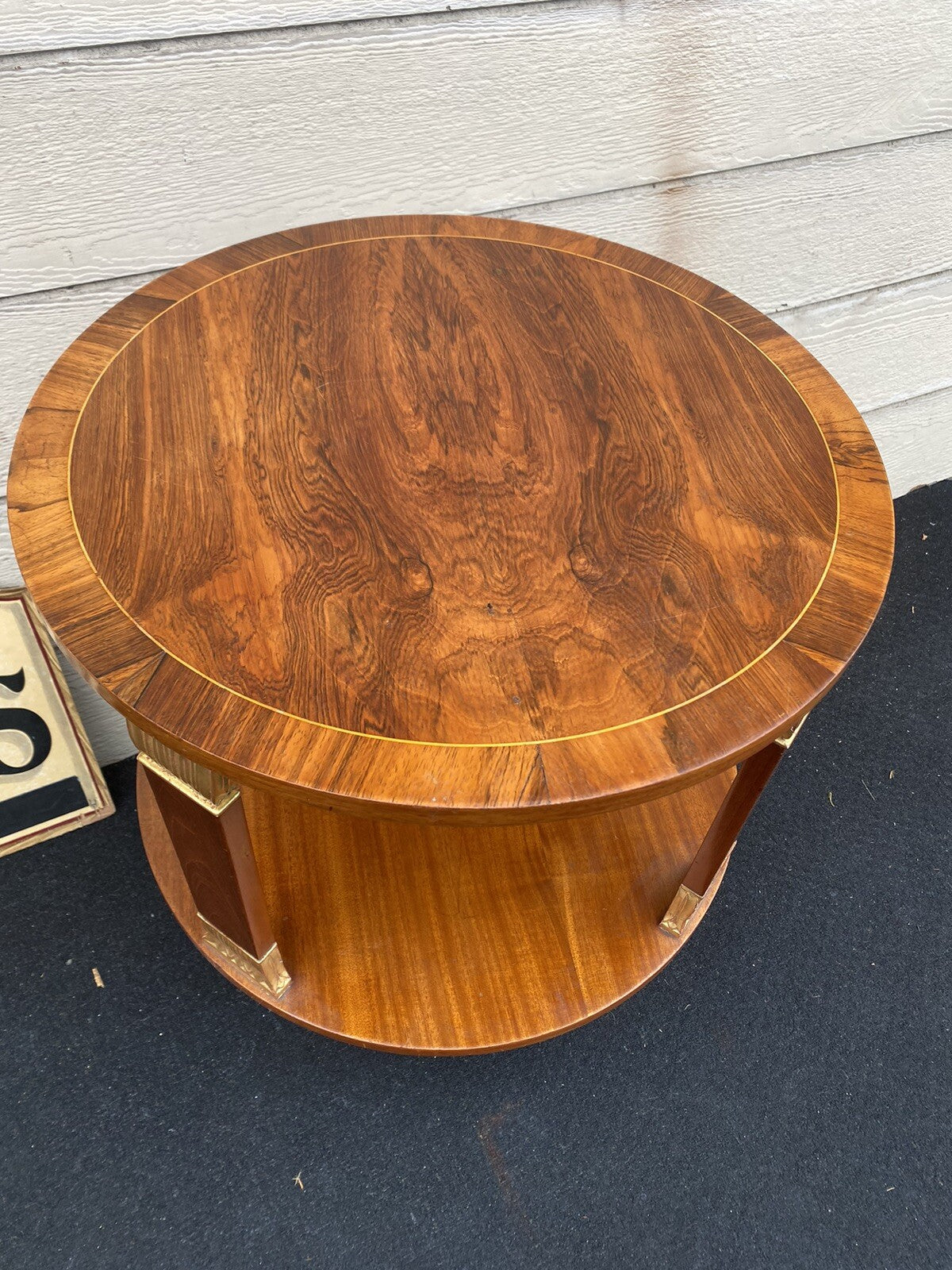 65467     Round Banded  Burled Mahogany Lamp Table Stand