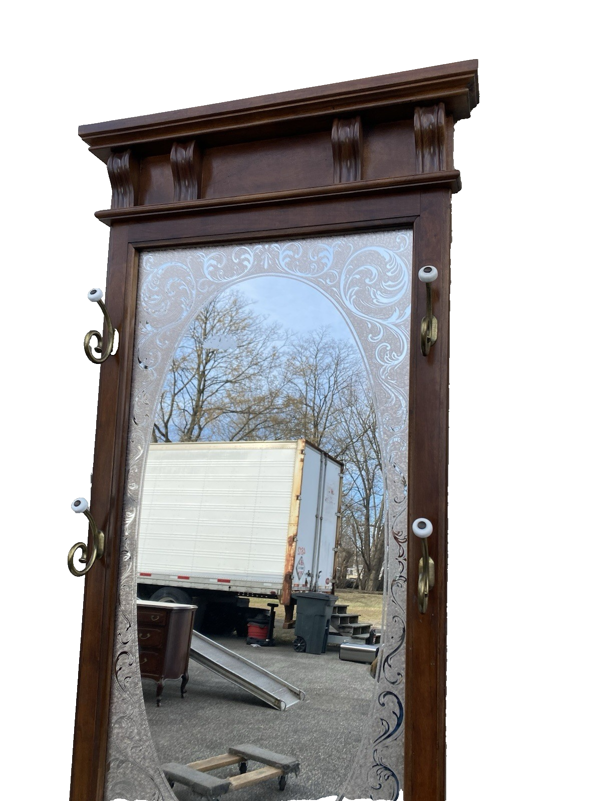 66451 Modern Hall Mirror Stand with a Shelf Hall Tree Hat Rack Hatrack