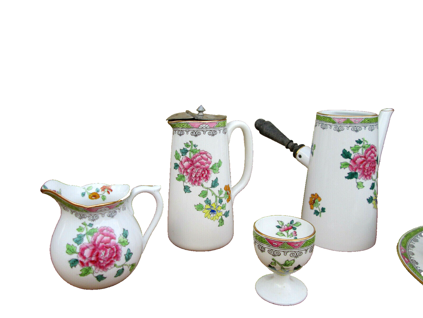 MS:  7 Pieces THOMAS GOODE LONDON SPODE COPELAND SET TEAPOT COVERED DISH CREAMER