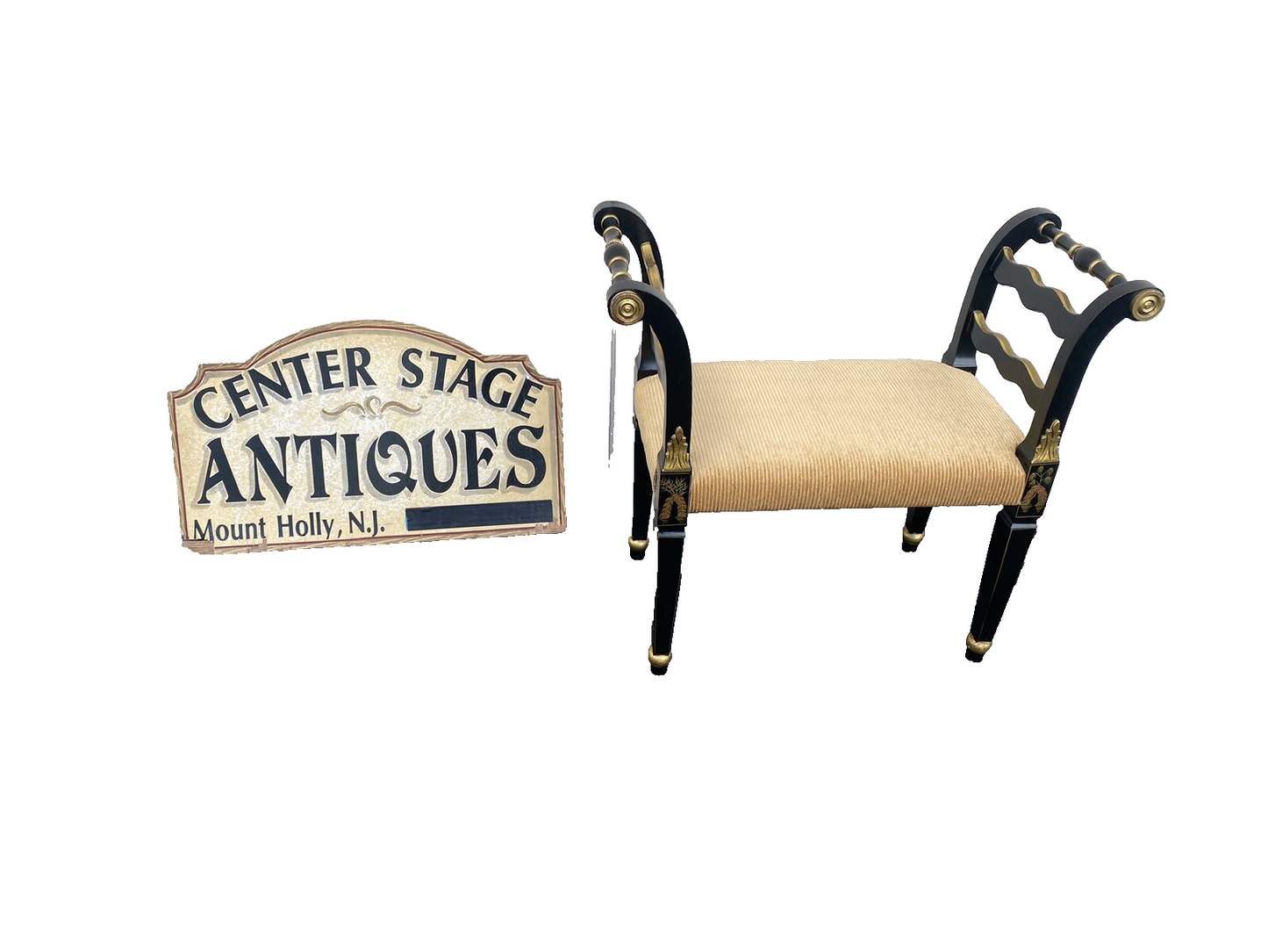 66067 Decorator Ebony Stenciled Vanity bench Stool