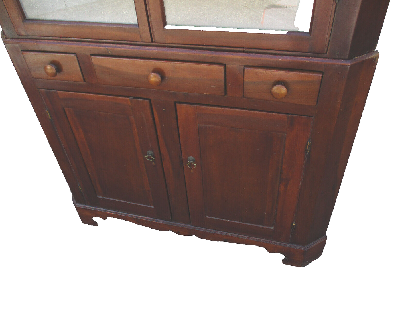 63376  Antique Primitive Pine Country  Corner China Cabinet 2 Piece