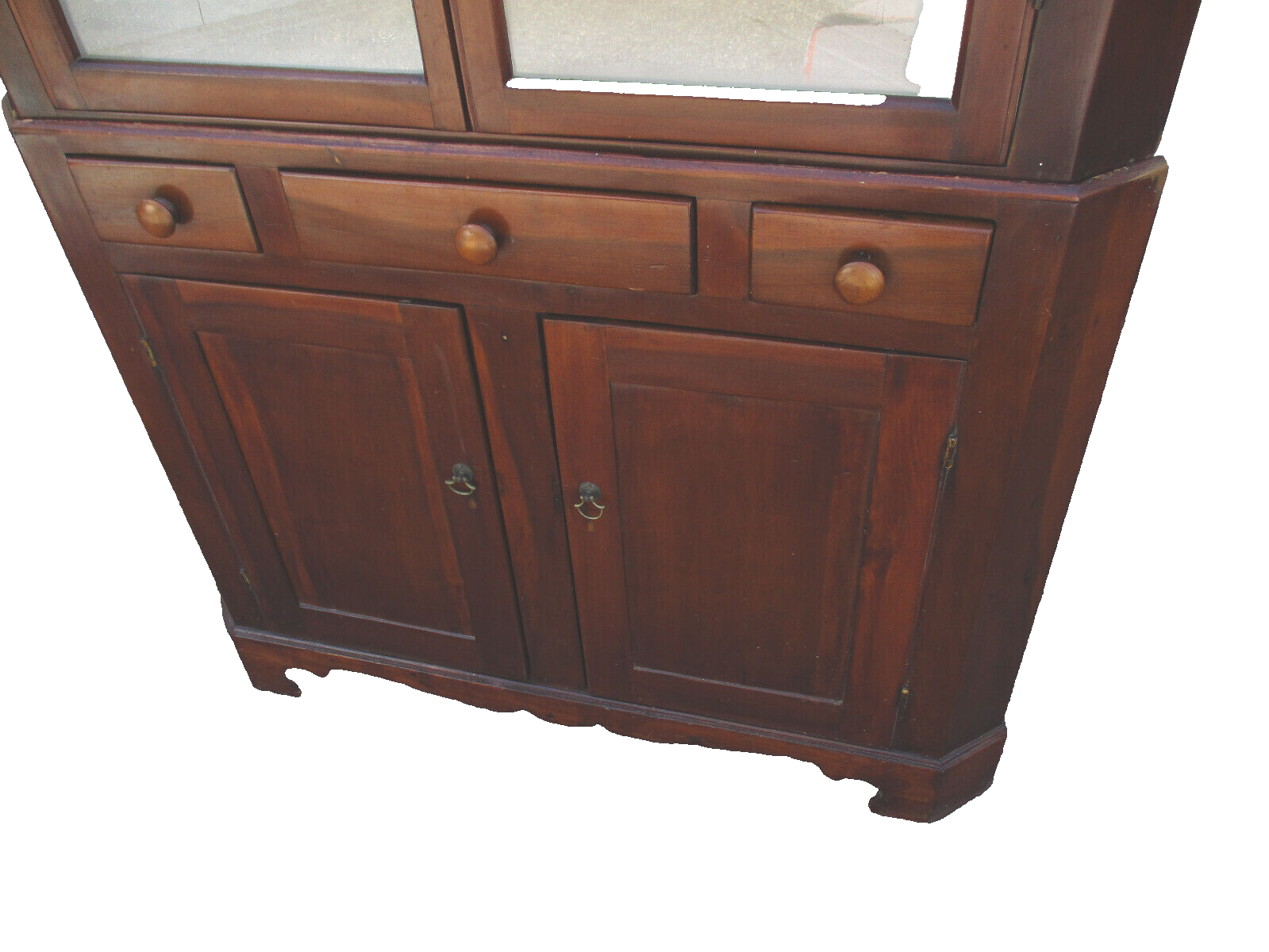 63376  Antique Primitive Pine Country  Corner China Cabinet 2 Piece