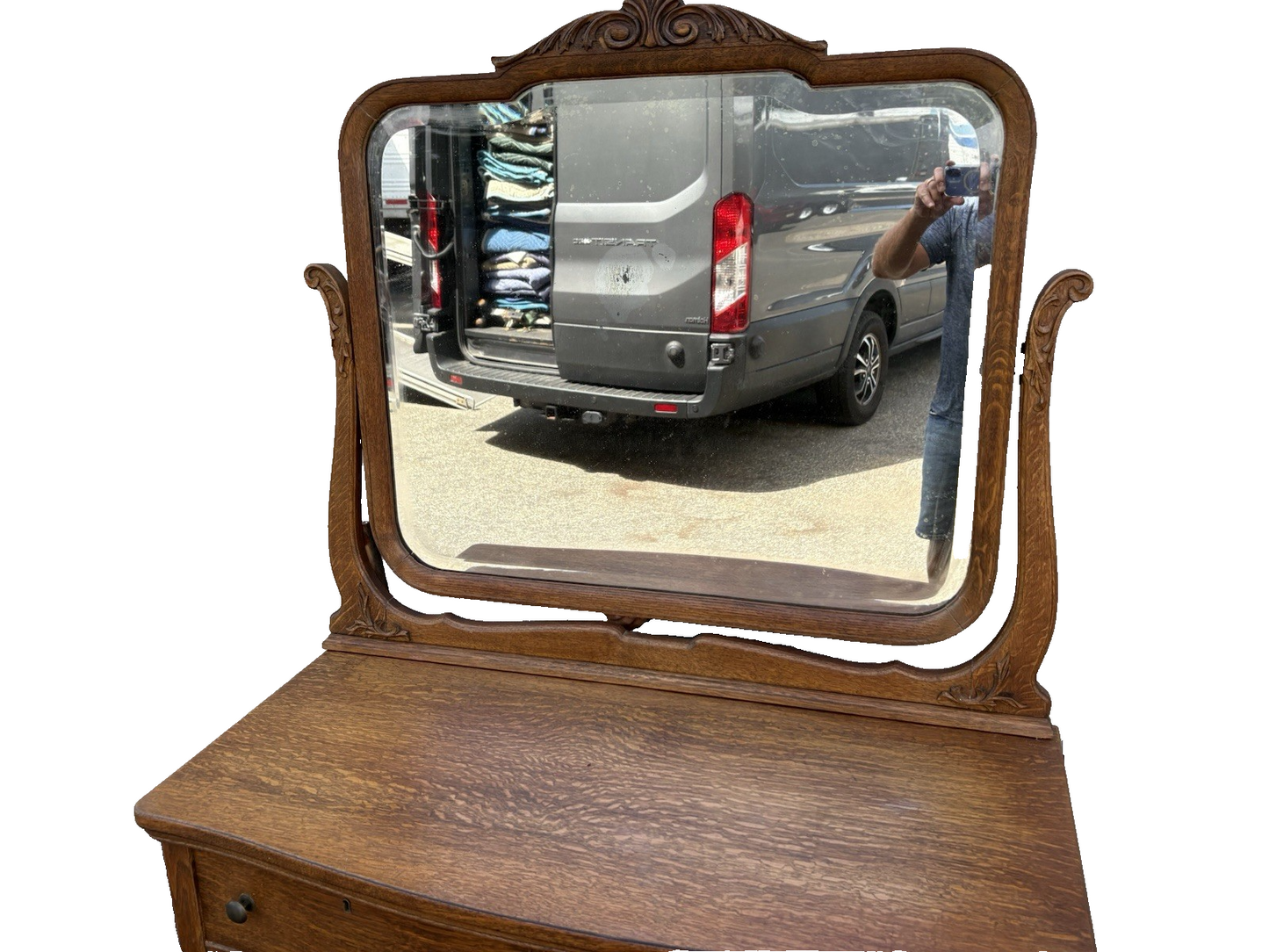 00001 Antique Victorian Oak Dresser Chest with Mirror