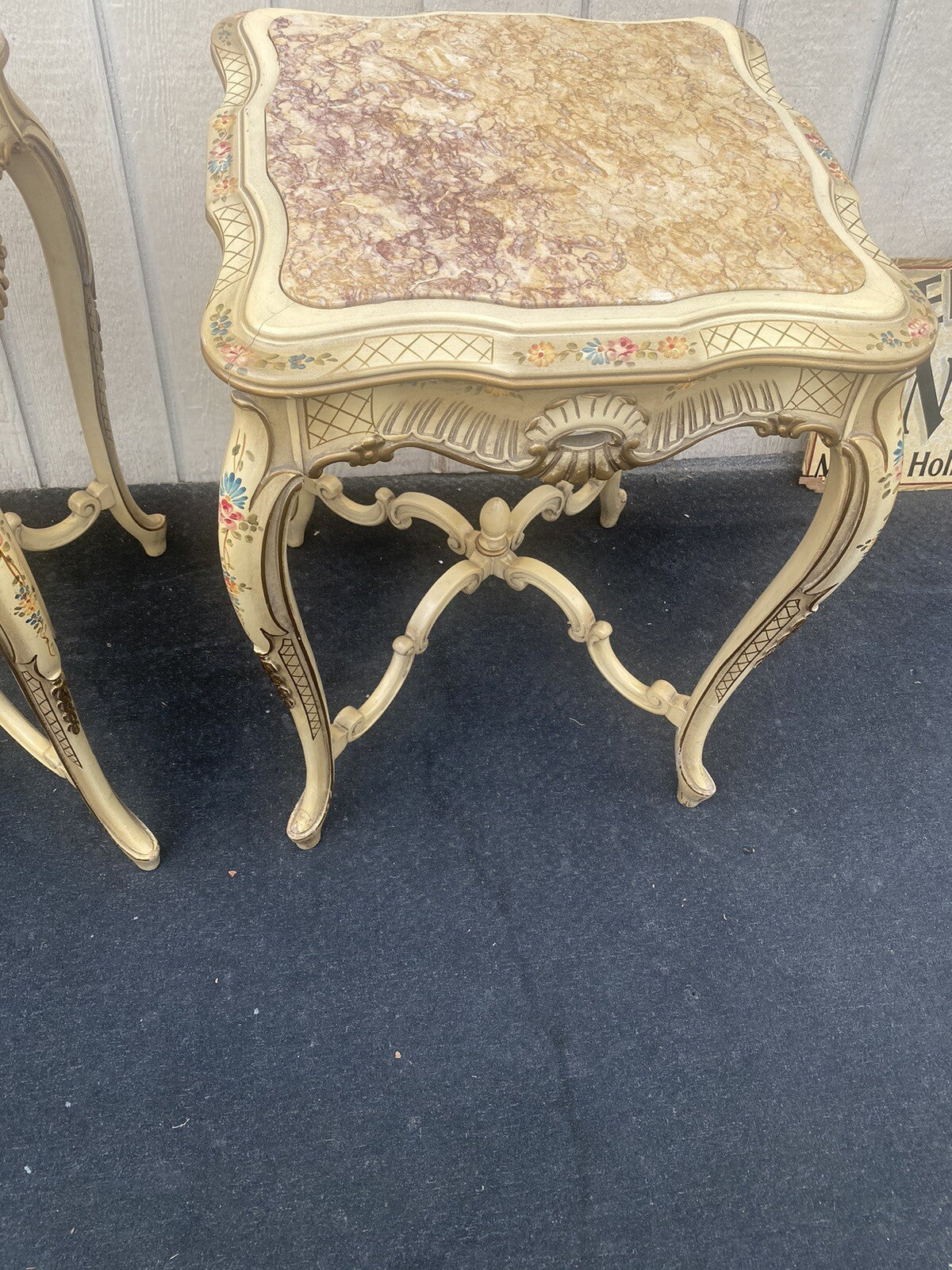 65575 Pair Decorator Marble Top Lamp Table Stand s