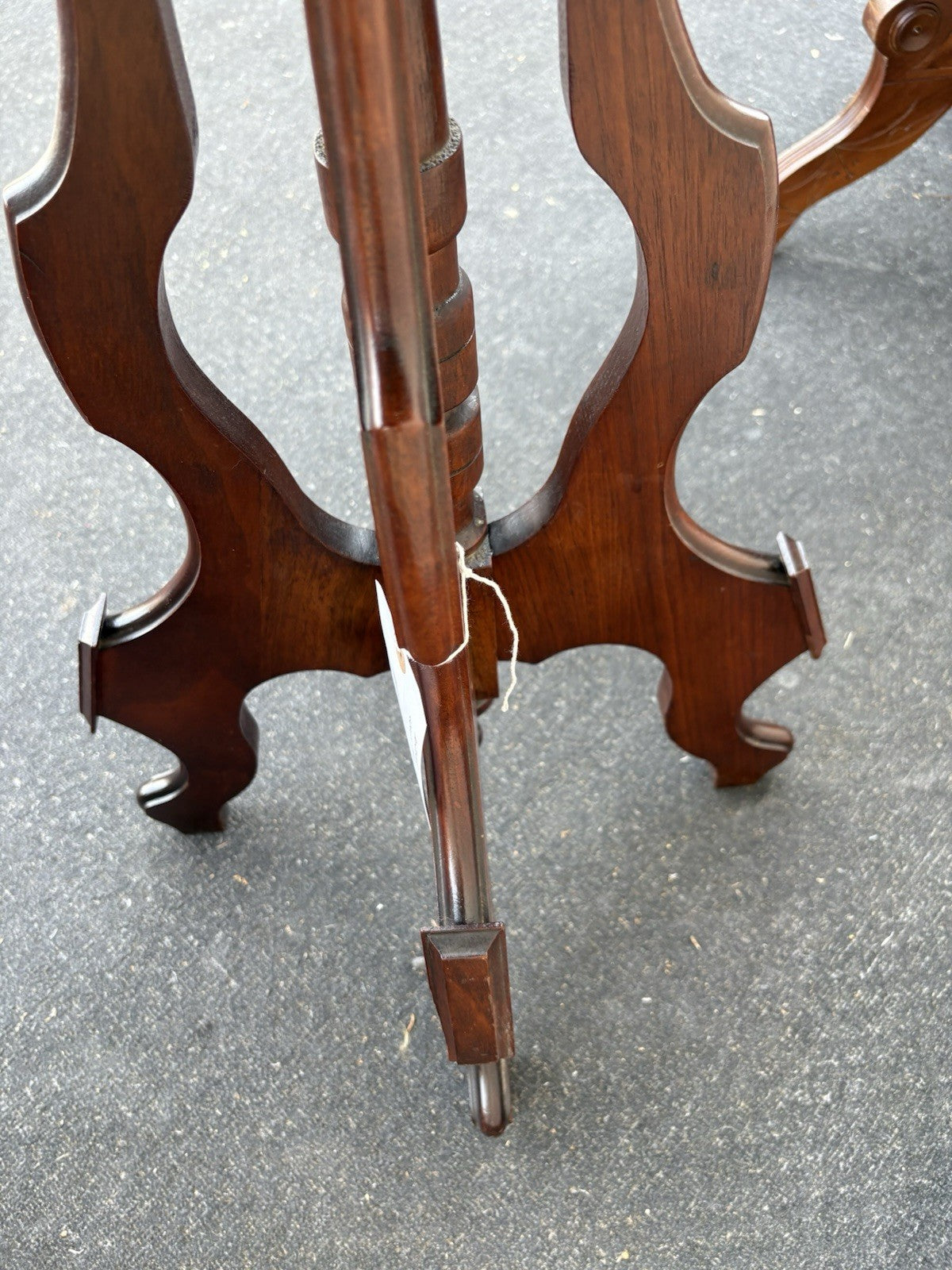 66777 Antique Victorian Walnut Marble Top Lamp Table Stand