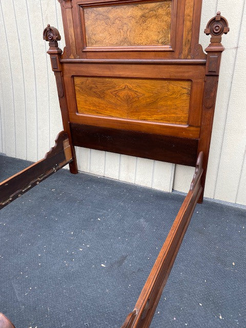 63933   Antique Victorian Walnut  2 pc Marble Top Bedroom Set Bed Dresser w/ Mir