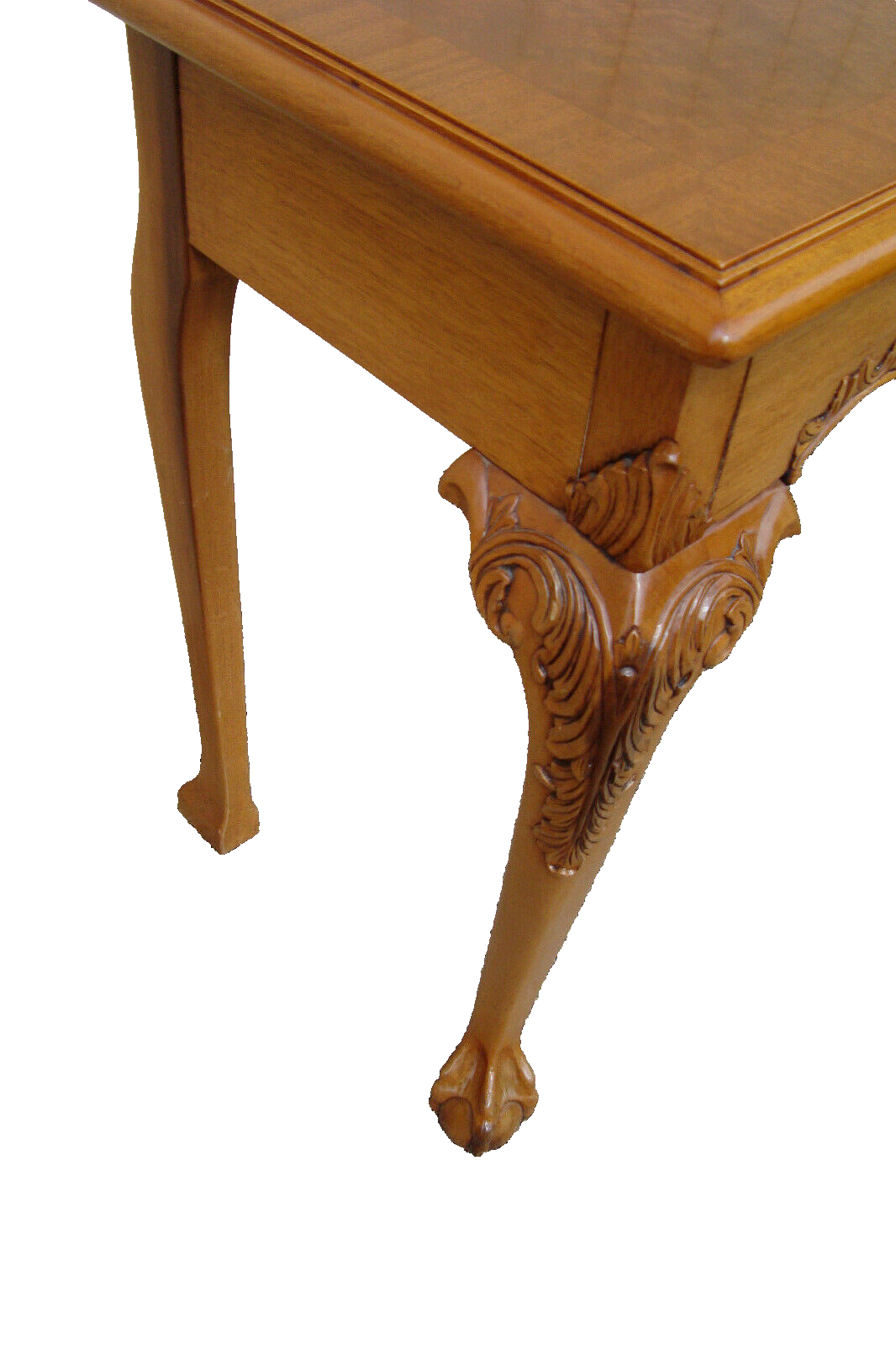 59422  Banded  and Burled Mahogany Claw Foot Library Sofa Hall Table Stand