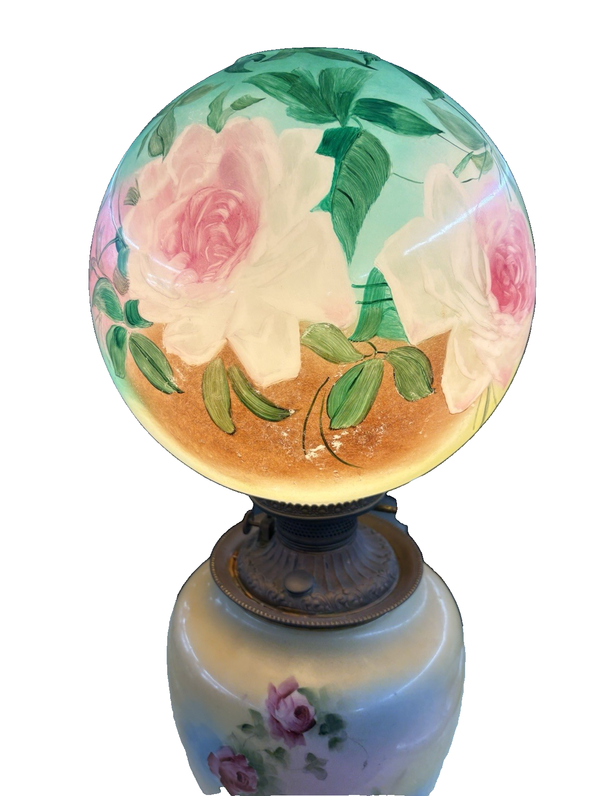 66593    Antique Victorian Gone With The Wind Electrified Oil Lamp