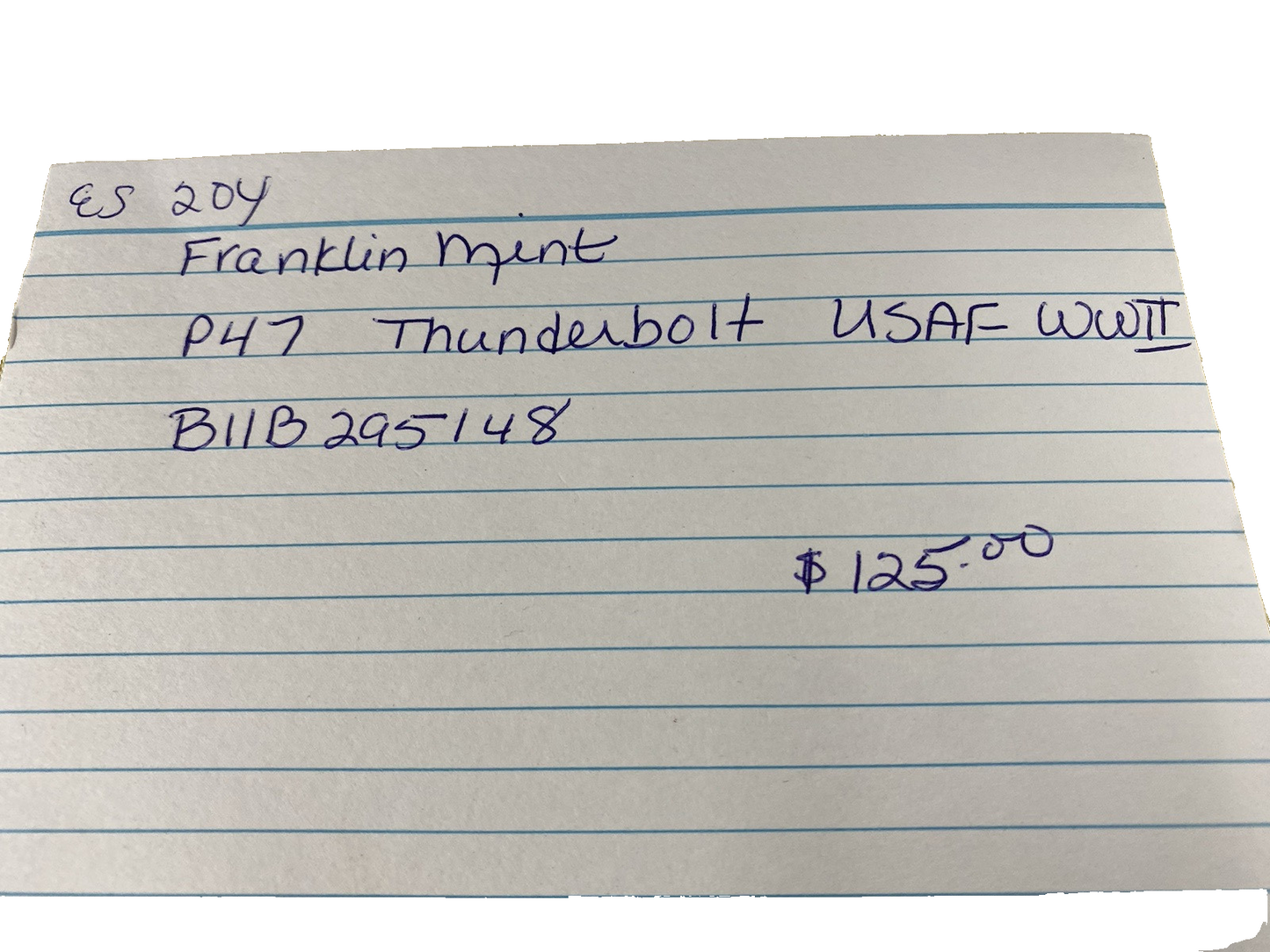 ES 204 P 47 Thunderbolt WW11  Franklin Mint  Airplane Plane B11B295148