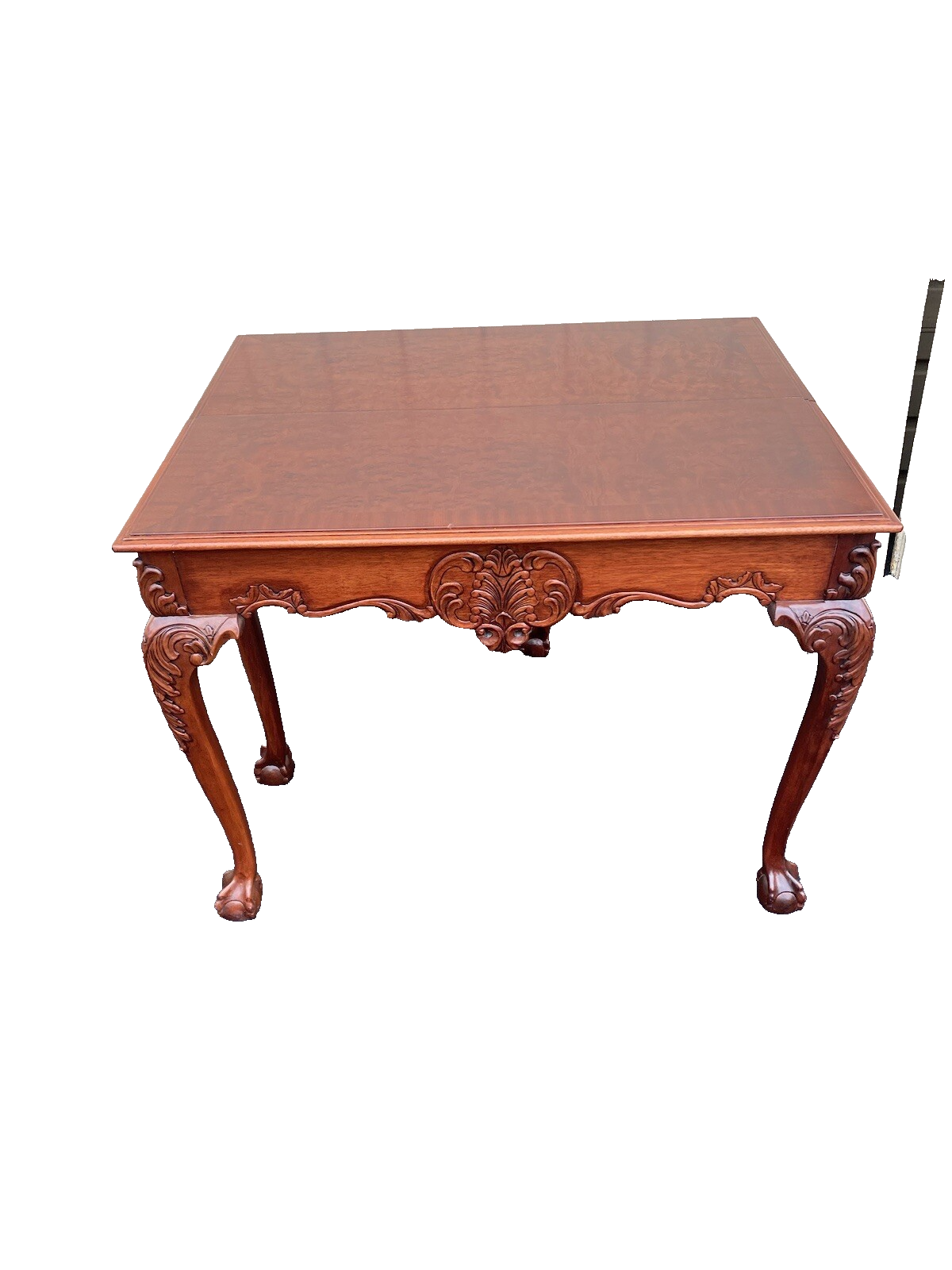 64531 Banded Mahogany Ball And Claw Foot Carved Flip Top Game ? Dining Table