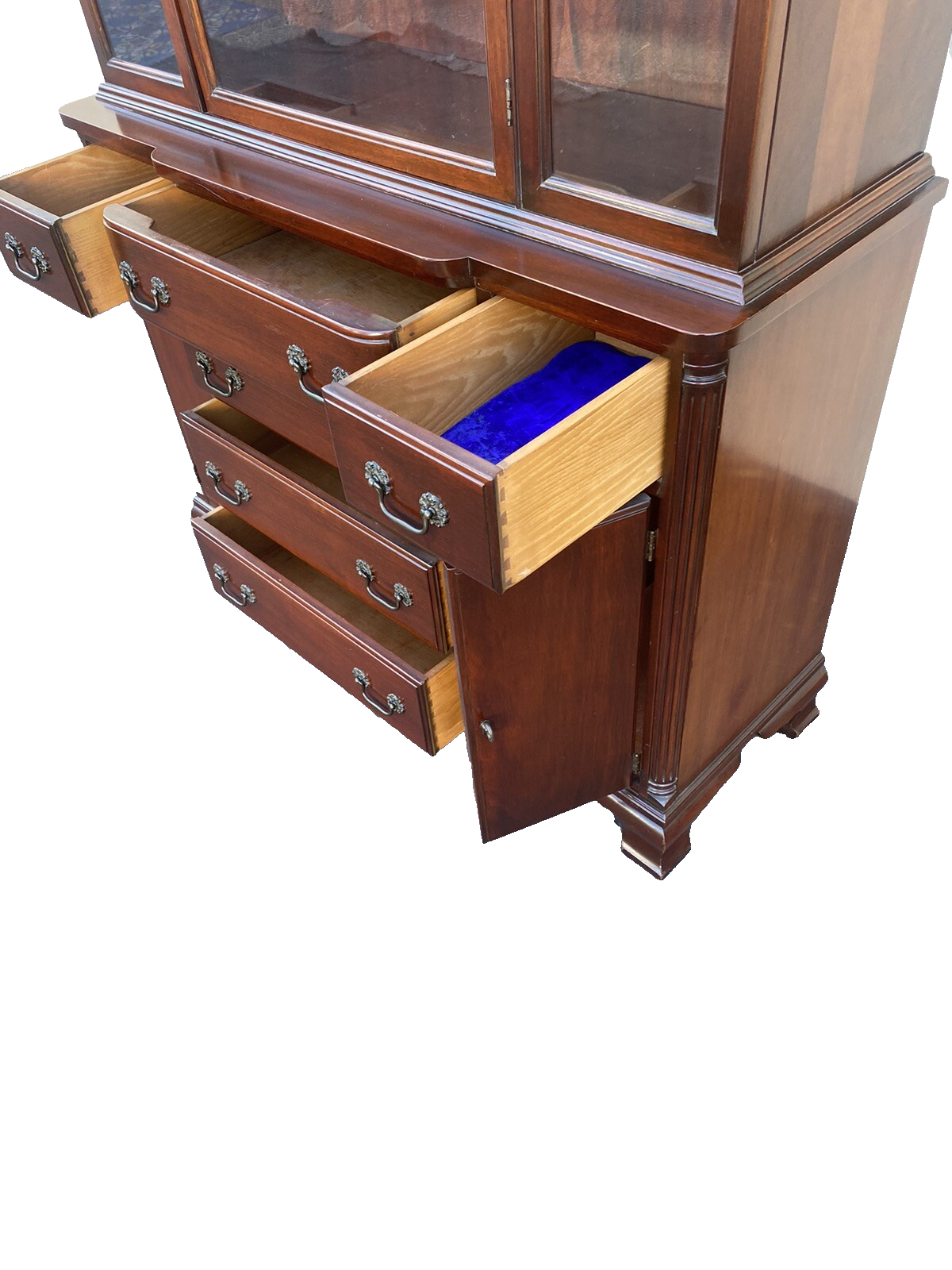 66021  Antique Solid Mahogany Breakfront China Cabinet