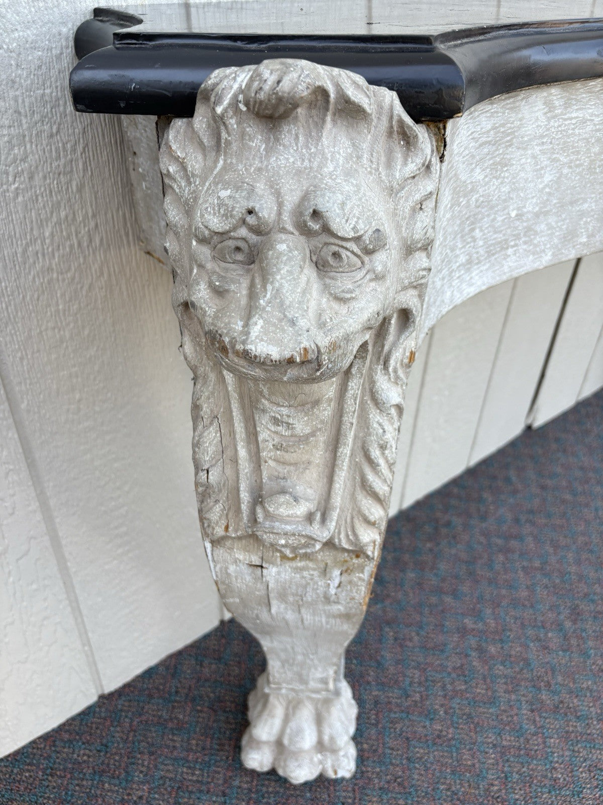 00001 Antique Victorian Oak Fireplace Mantle Mantel with Lion Heads