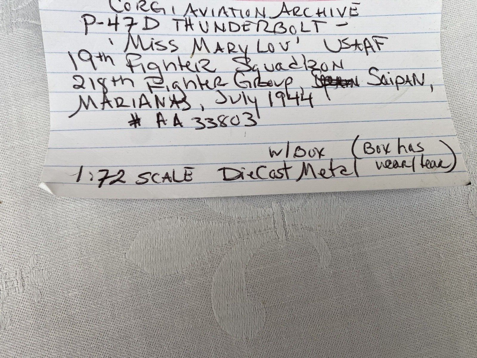 ES 81:  Corgi P 47 D Thunderbolt MISS MARY LOU USAAF   AA33803   1:72 scale