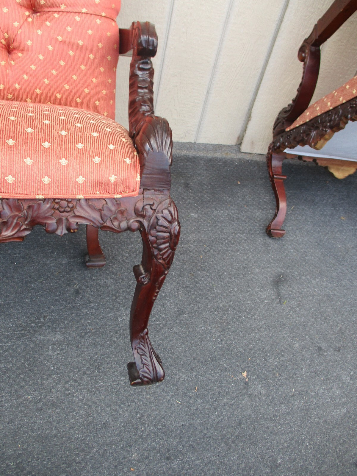 63553 Pair Solid Mahogany Armchair Bergere Chairs