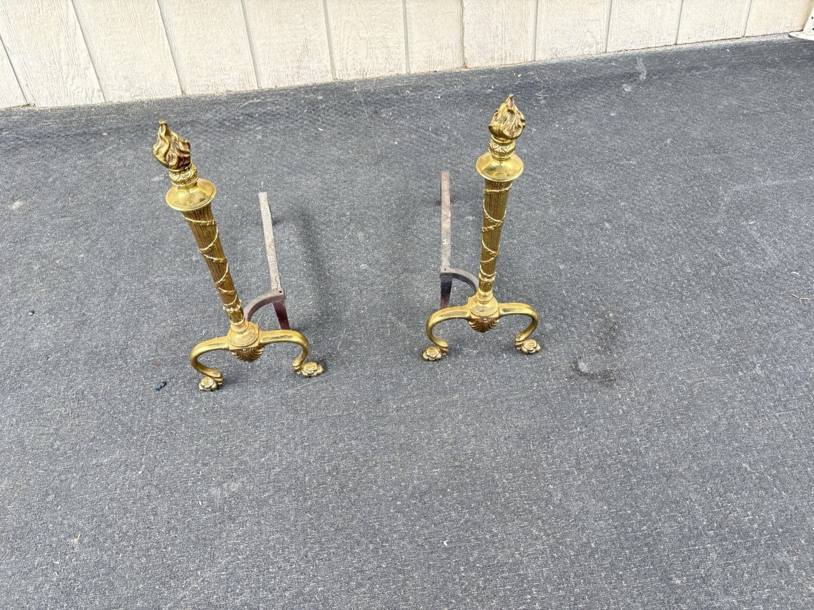 66798 Pair Fancy Brass Fireplace Andirons