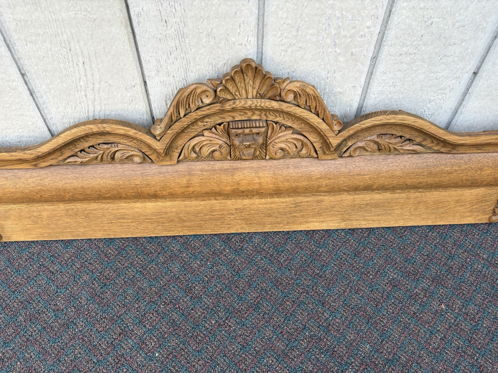 66918   Antique Victorian Oak Hand Carved Backsplash with Lion Head