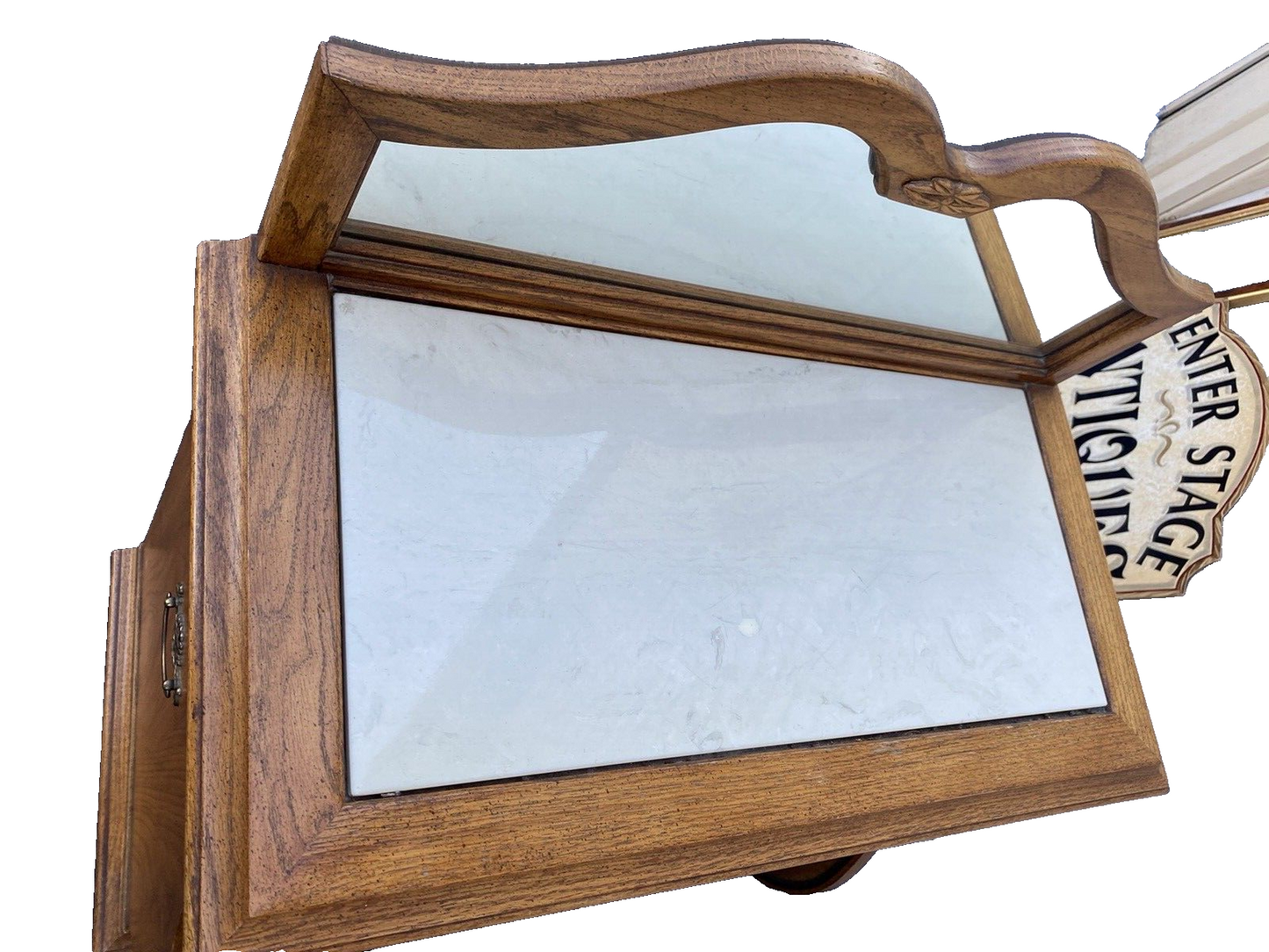 65039 Oak Marble Top Nightstand End Table with Tambor Door ROWE Furniture