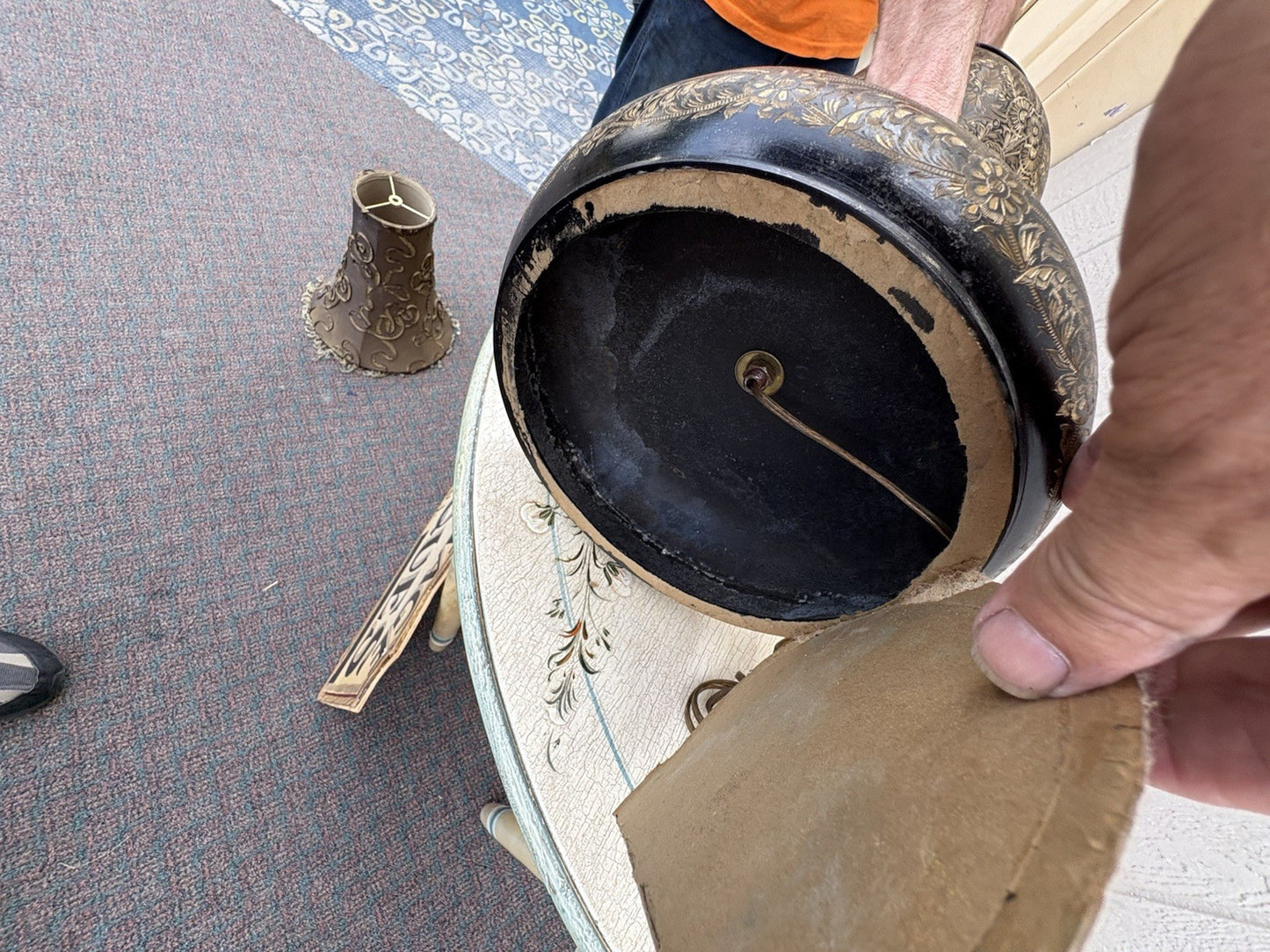 67043 Large Oriental Decorator Metal Lamp with Fancy  Custom made Shade