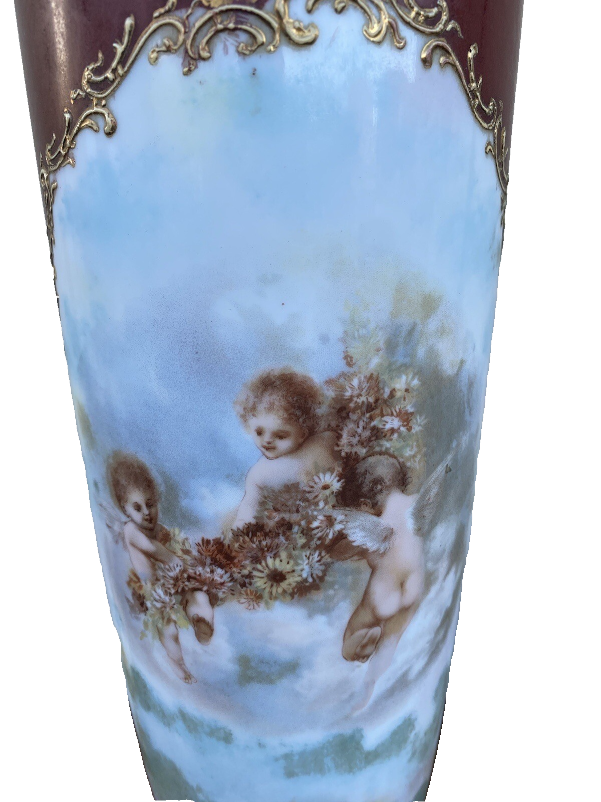 65041 Pair Antique Porcelaine Table Lamps with Cherubs