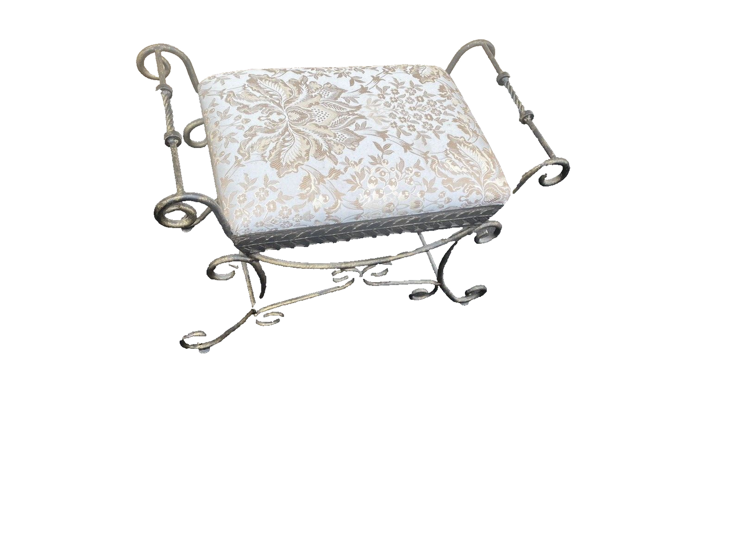 66353   Quality Fancy Scrolled Iron Vanity Bench Stool Ottoman