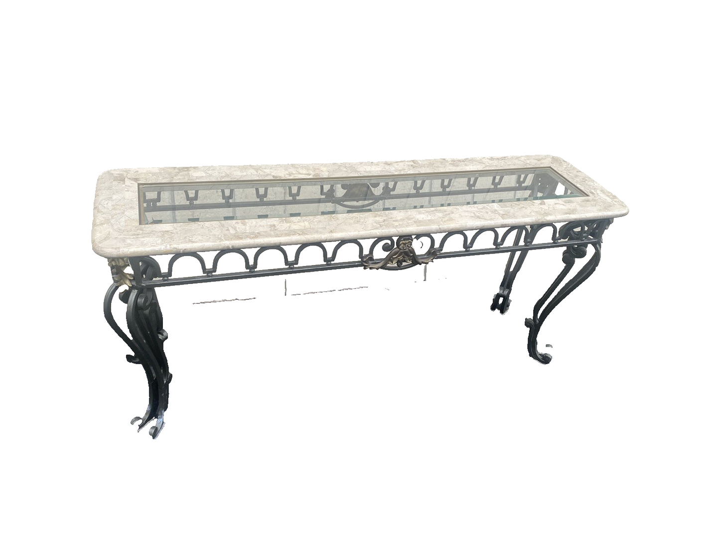 65883 Modern Marble Top Console Table with Glass Insert