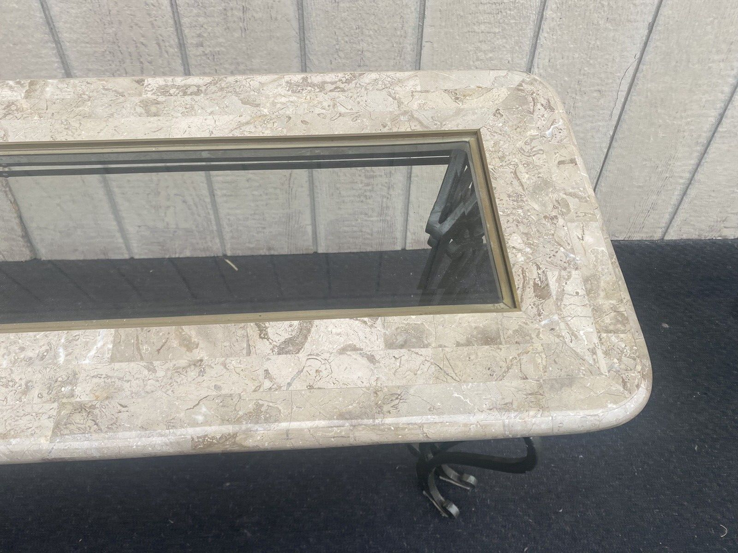 65883 Modern Marble Top Console Table with Glass Insert