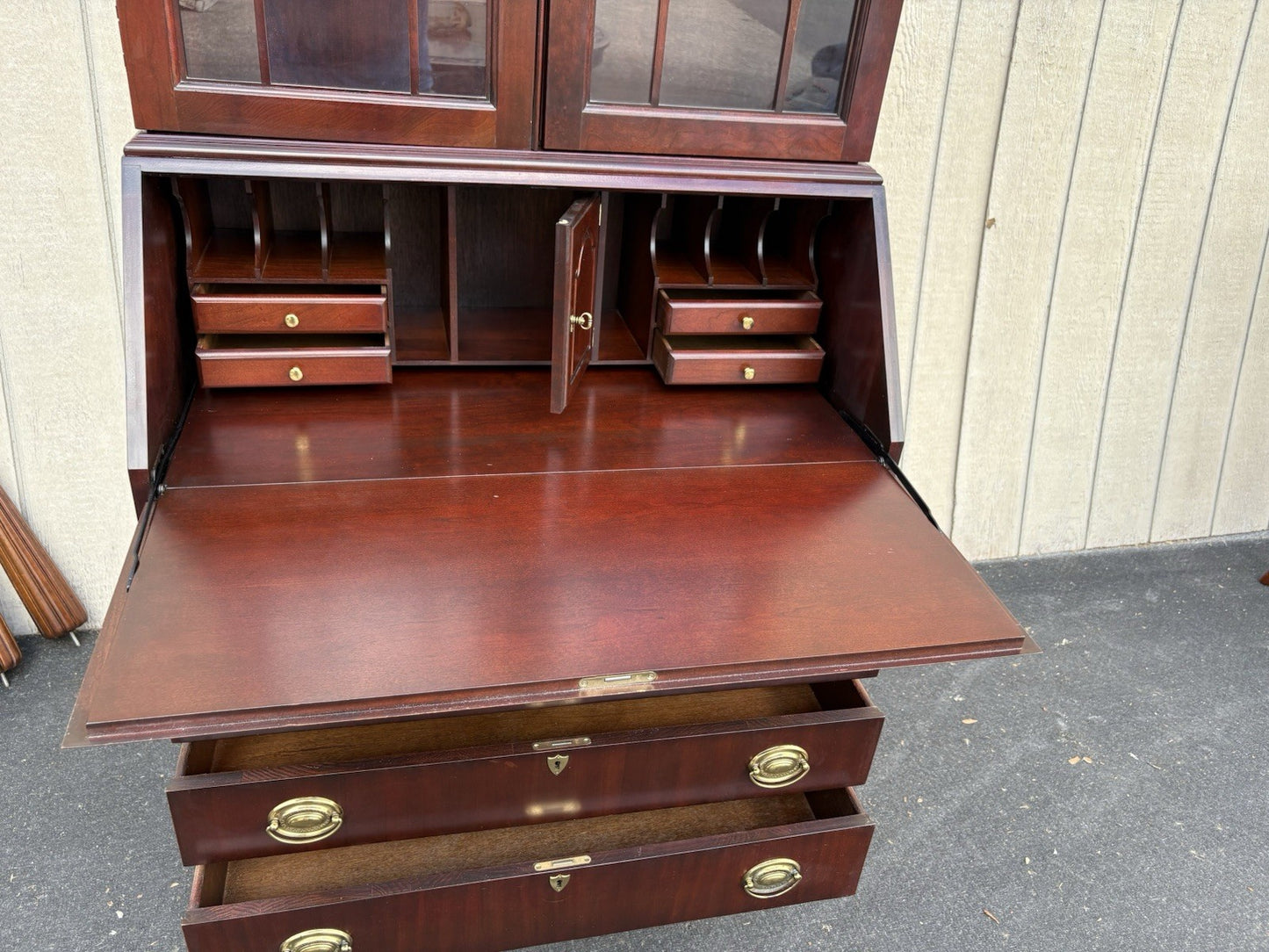 66641   Inlaid Mahogany Jasper Furniture Secretary Desk w/ Bookcase Top