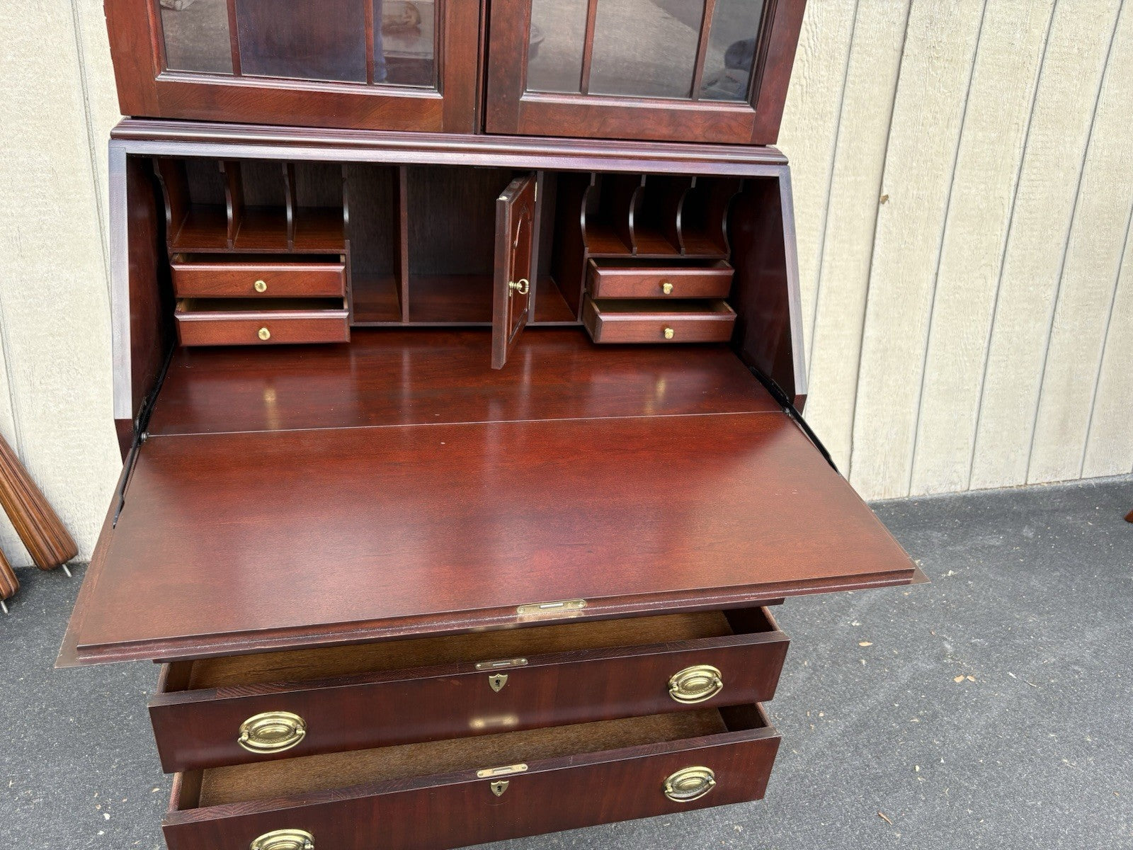 66641   Inlaid Mahogany Jasper Furniture Secretary Desk w/ Bookcase Top